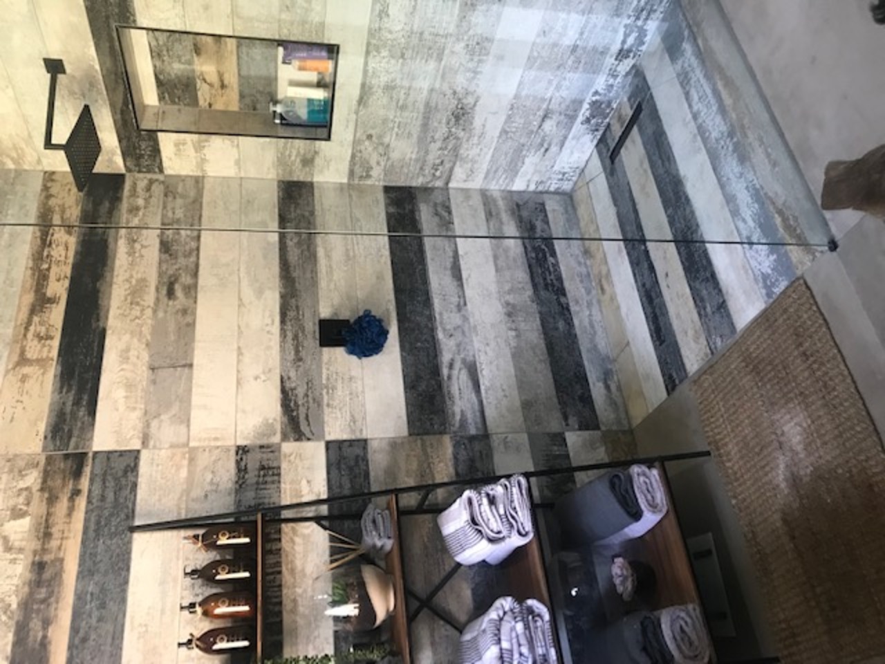 Complete bathroom renovation project with modern tiles and fixtures